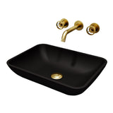 VIGO Sottile MatteShell Matte Black Bathroom Sink/Basin Set with Cass Wall Mount Faucet and Glass Rectangular Vessel