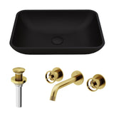VIGO Sottile MatteShell Matte Black Bathroom Sink/Basin Set with Cass Wall Mount Faucet and Glass Rectangular Vessel image 2