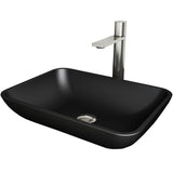 VIGO Sottile MatteShell Matte Black Bathroom Sink/Basin Set with Gotham Faucet and Glass Rectangular Vessel