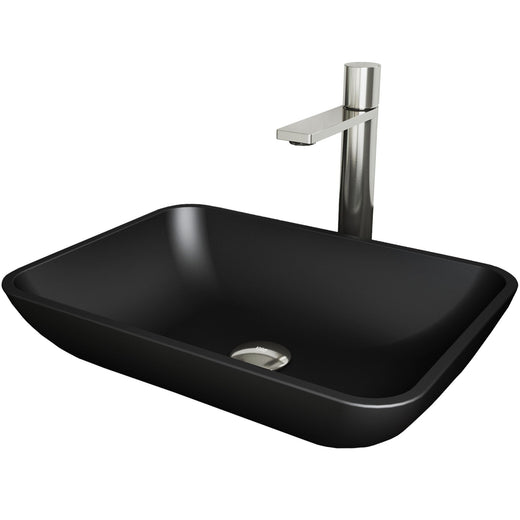 VIGO Sottile MatteShell Matte Black Bathroom Sink/Basin Set with Gotham Faucet and Glass Rectangular Vessel