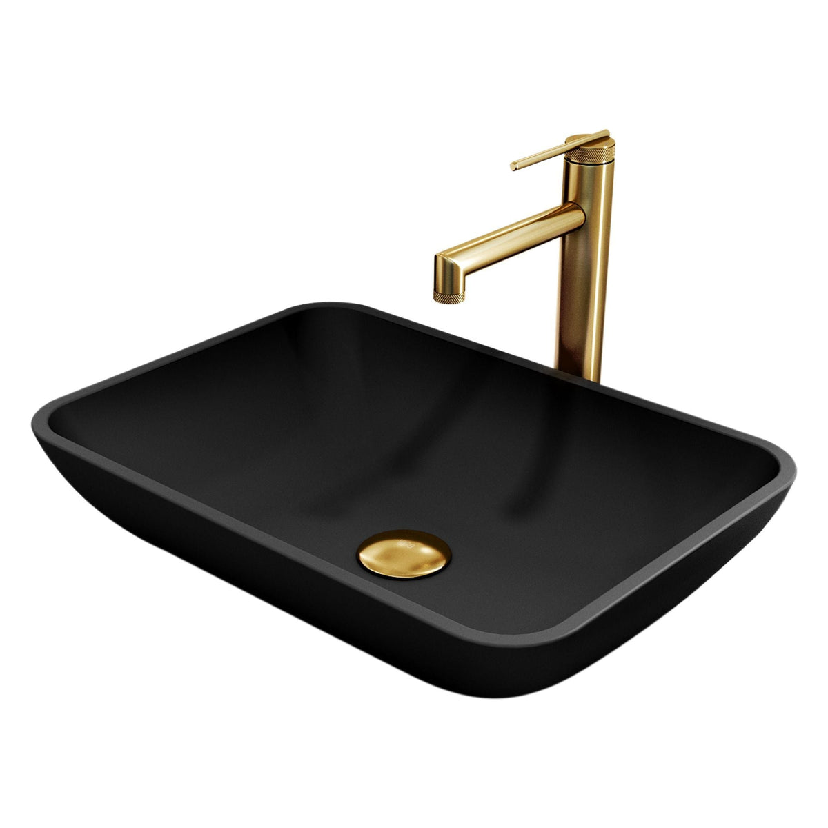 VIGO Sottile MatteShell Matte Black Bathroom Sink/Basin Set with Sterling Faucet and Glass Rectangular Vessel