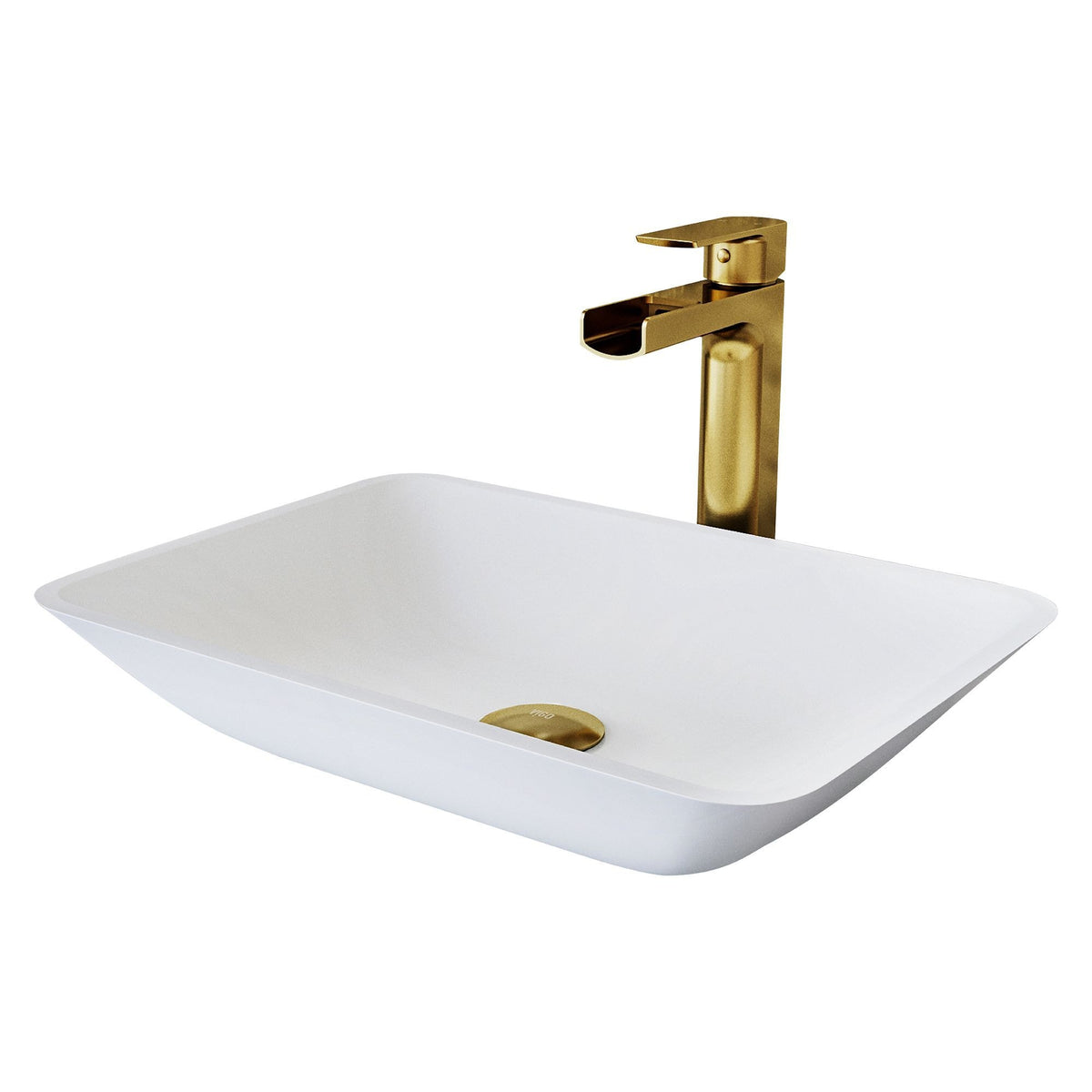 VIGO Sottile MatteShell White Bathroom Sink/Basin Set with Amada Faucet and Glass Rectangular Vessel