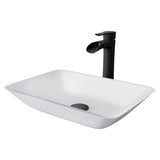 VIGO Sottile MatteShell White Bathroom Sink/Basin Set with Niko Faucet and Glass Rectangular Vessel