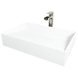 VIGO Starr Glass MatteStone White Bathroom Sink/Basin Set with Amada Faucet and Rectangular Composite Vessel