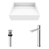 VIGO Starr Glass MatteStone White Bathroom Sink/Basin Set with Gotham Faucet and Rectangular Composite Vessel image 2