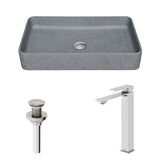 VIGO Tarragona Gothic ConcretoStone Grey Bathroom Sink/Basin Set with Dunn Faucet and Rectangular Vessel image 2