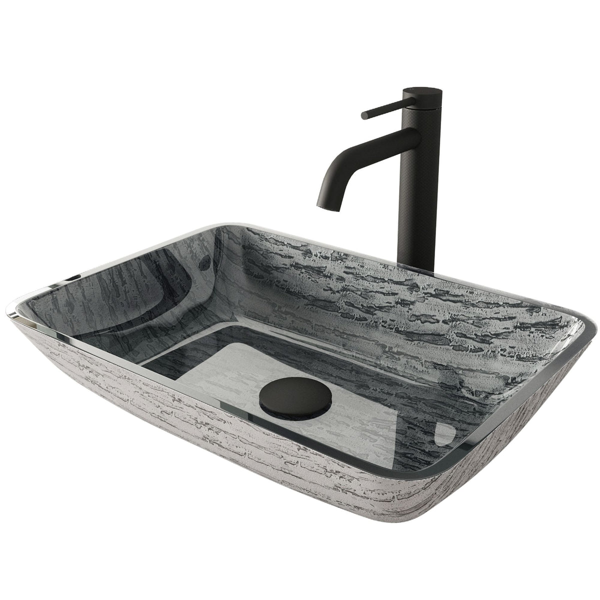 VIGO Titanium Glass Slate Grey Bathroom Sink/Basin Set with Lexington Faucet and Rectangular Vessel