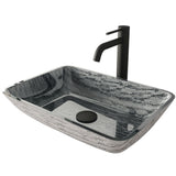 VIGO Titanium Glass Slate Grey Bathroom Sink/Basin Set with Lexington Faucet and Rectangular Vessel