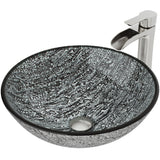 VIGO Titanium Glass Slate Grey Bathroom Sink/Basin Set with Niko Faucet and Round Vessel