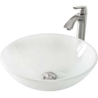 VIGO White Frost White Bathroom Sink/Basin Set with Linus Faucet and Round Glass Vessel