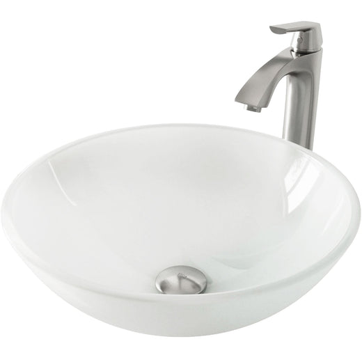 VIGO White Frost White Bathroom Sink/Basin Set with Linus Faucet and Round Glass Vessel