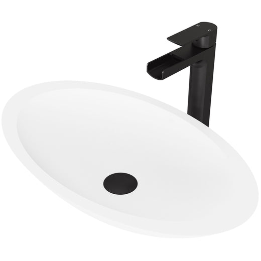 VIGO Wisteria MatteStone White Bathroom Sink/Basin Set with Amada Faucet and Oval Composite Vessel