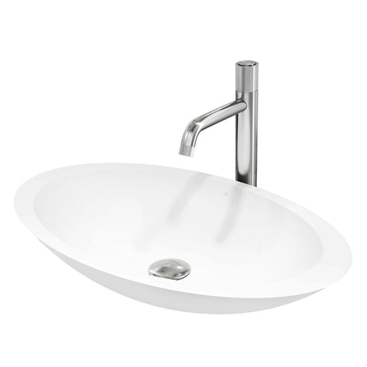 VIGO Wisteria MatteStone White Bathroom Sink/Basin Set with Apollo Faucet and Oval Composite Vessel