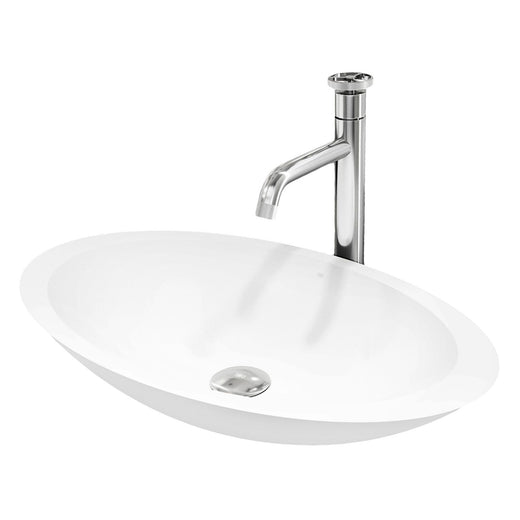 VIGO Wisteria MatteStone White Bathroom Sink/Basin Set with Cass Faucet and Oval Composite Vessel