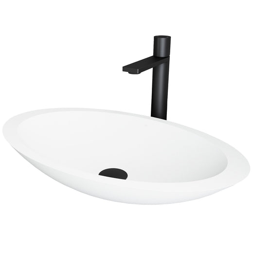 VIGO Wisteria MatteStone White Bathroom Sink/Basin Set with Gotham Faucet and Oval Composite Vessel