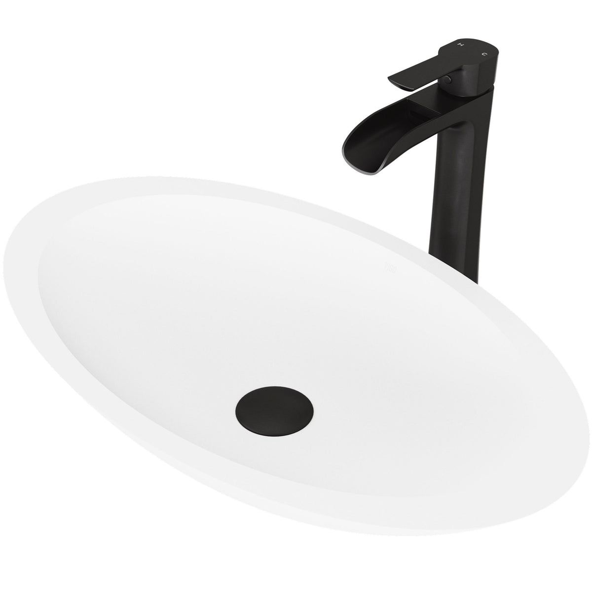 VIGO Wisteria MatteStone White Bathroom Sink/Basin Set with Niko Faucet and Oval Composite Vessel