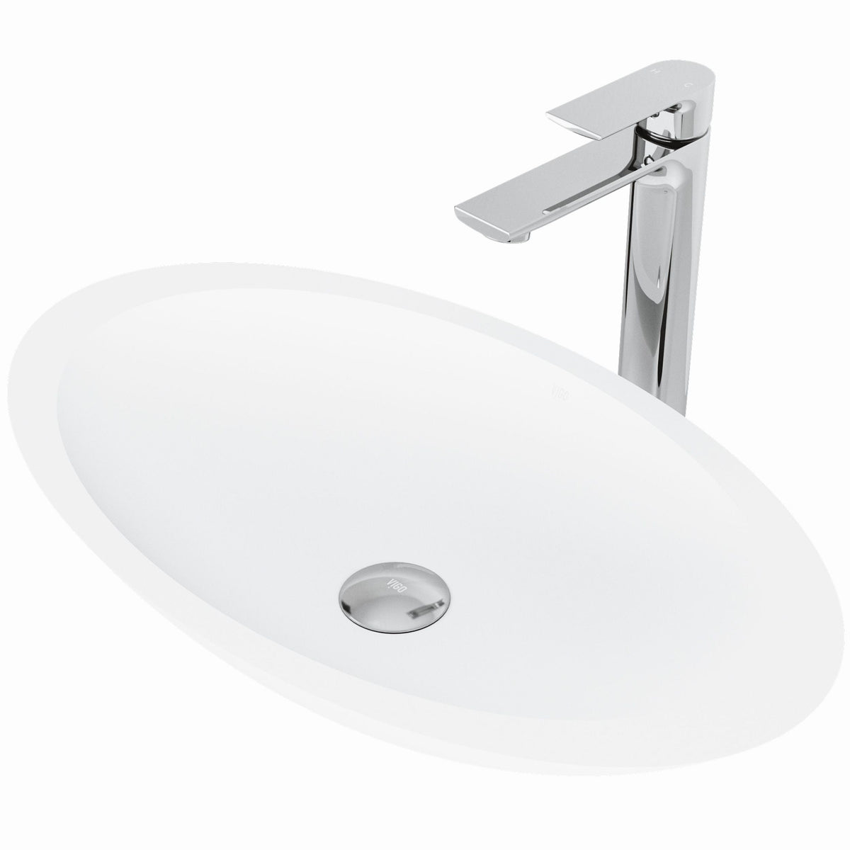 VIGO Wisteria MatteStone White Bathroom Sink/Basin Set with Norfolk Faucet and Oval Composite Vessel