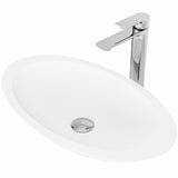 VIGO Wisteria MatteStone White Bathroom Sink/Basin Set with Norfolk Faucet and Oval Composite Vessel