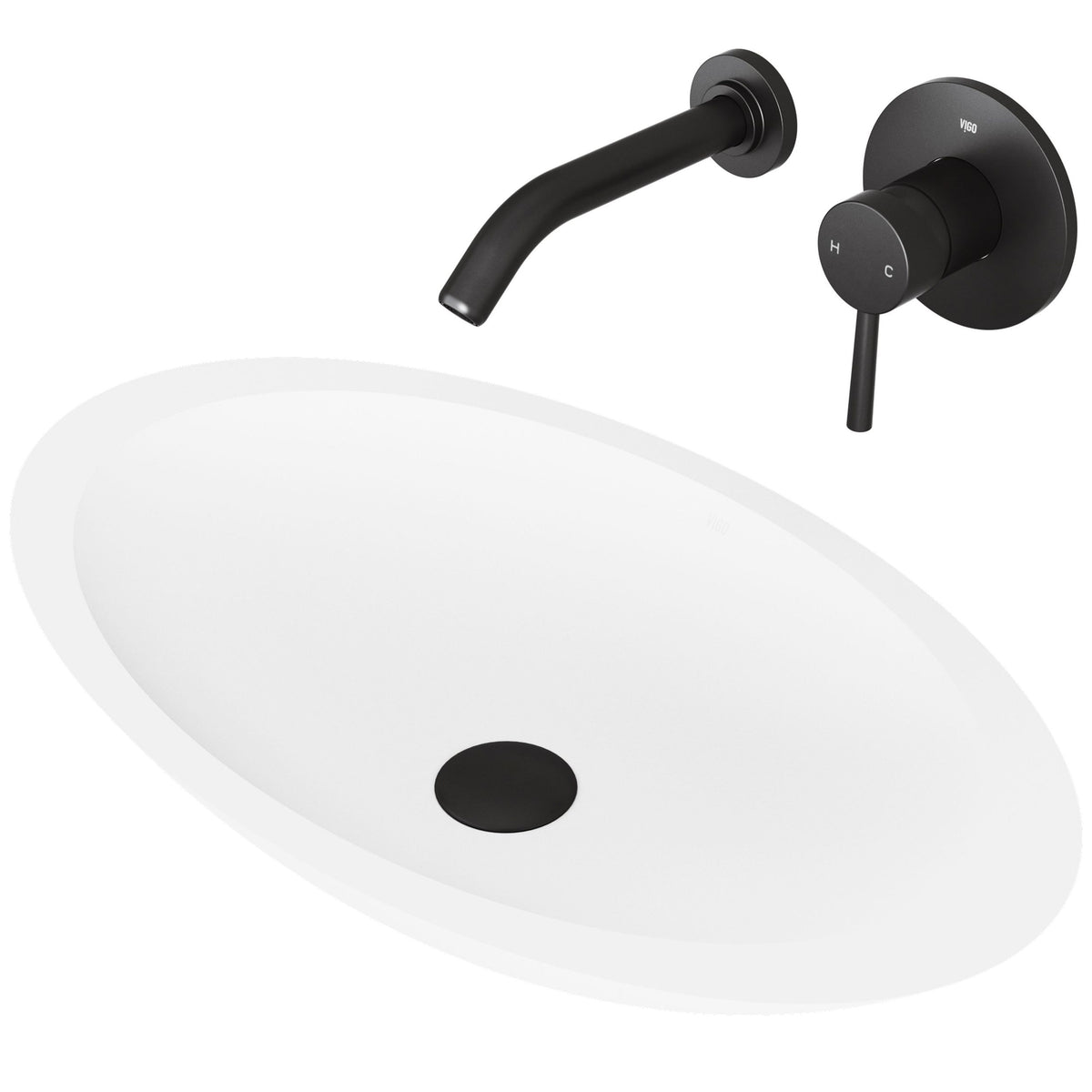 VIGO Wisteria White Bathroom Sink Set with Matte Black Olus Faucet