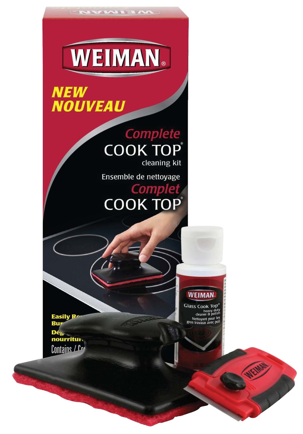 Weiman Complete Glass Cooktop Cleaning Kit, 3-pc, Include Scrub Pad, Scraper and Cleaning Solution