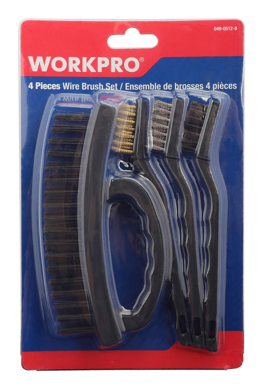 Workpro Carbon Steel Wire Cleaning Brush Set, Removes Paint, Rust & Dirt From Metal, 4-pc