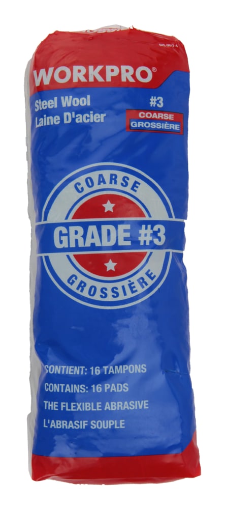 Workpro Steel Wool Pads, Surface Cleaning, Paint Removal & Restoration, Coarse Grade 3, 16-pk
