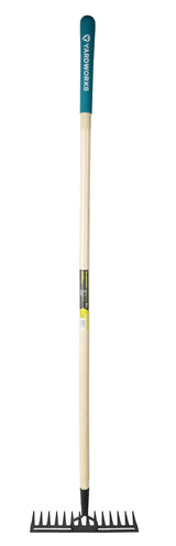 Yardworks 14-in Wide Metal 14-Tine Head Rake, 48-in Hardwood Shaft