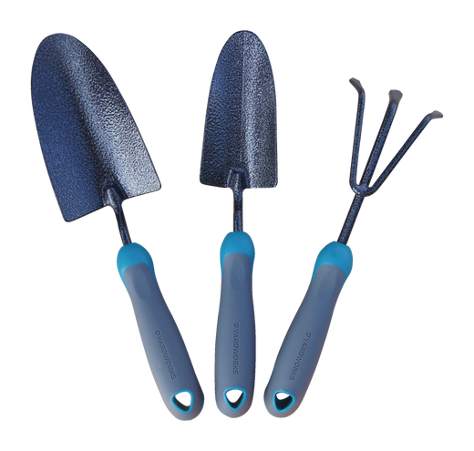 Yardworks Carbon-Steel Garden Tool Set with Rubber Handles, Hammertone Finish, 3-pc