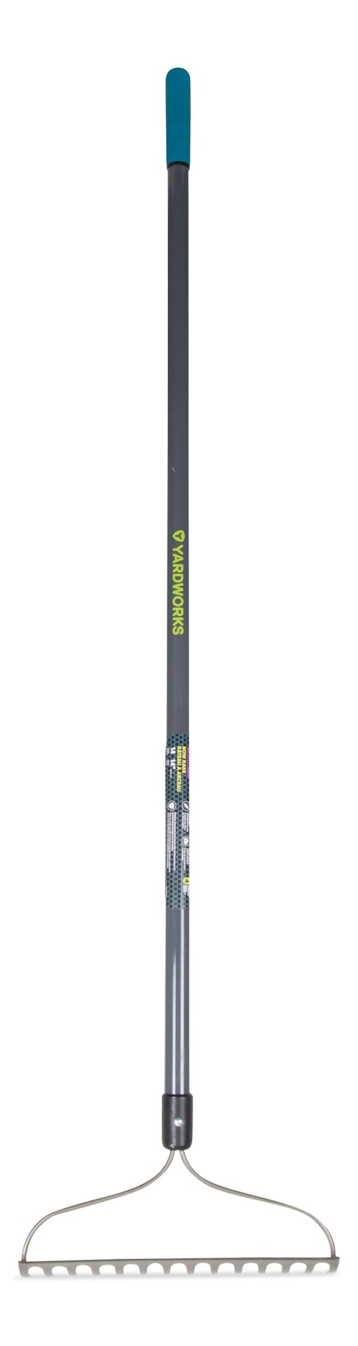 Yardworks Metal 14-Tine L-Shaped Bow Rake, 60-in, Fibreglass Shaft