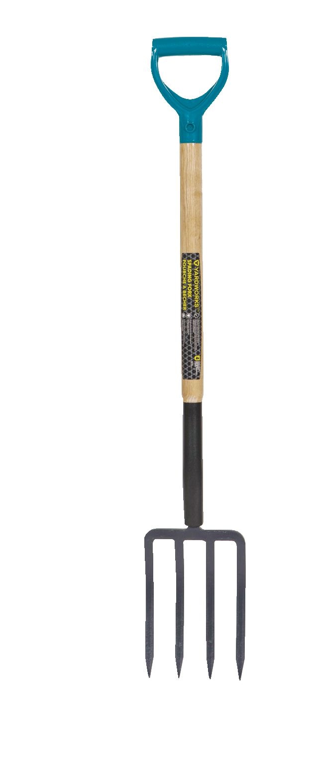 Yardworks Tempered-Steel 4-Tine D-Grip Garden Fork, 30.5-in Wooden Shaft