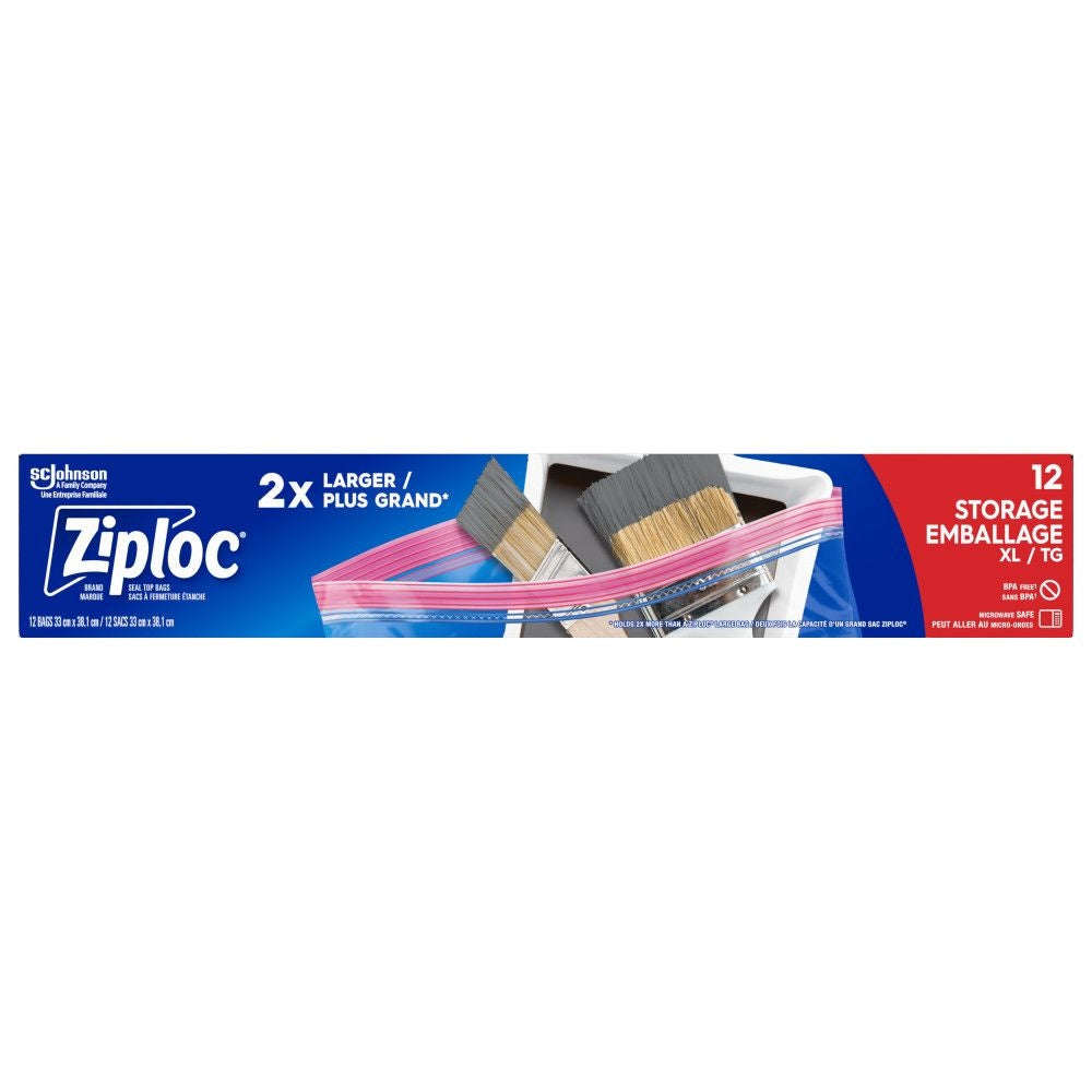 Ziploc Extra Large Reclosable Food Storage Bags, Reusable, 12-pk