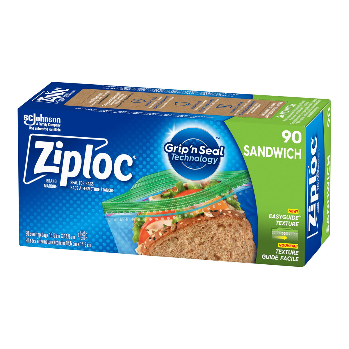 Ziploc Grip'n Seal Plastic Sandwich Bags, 750-mL, 90-pk