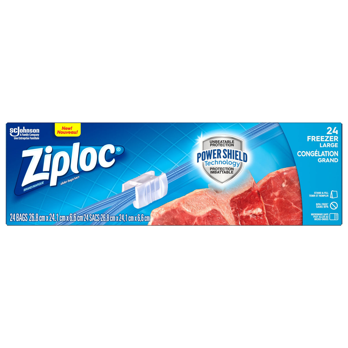 Ziploc Large Slider Plastic Freezer Bag, 950-mL, 24-pk