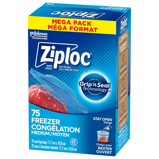 Ziploc Medium Plastic Freezer Bags Mega Pack, 520-mL, 75-pk
