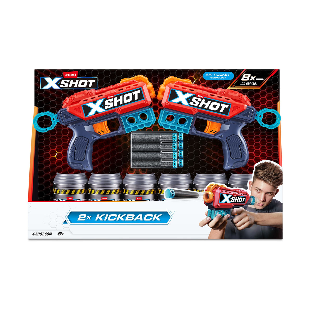 Zuru X-Shot Excel Double Kickback Dart Blaster, Includes 6 Cans & 8 Darts, 2-pk, Ages 8+
